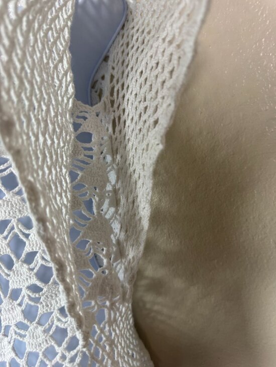 Kamiseta Crochet Open Knit White Top size XXS Short Sleeves Cottage Beachy - Picture 8 of 15